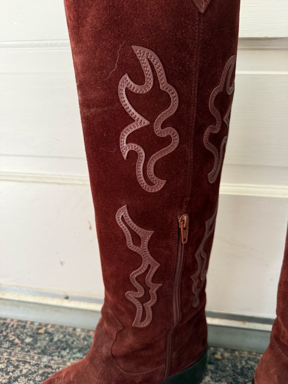 Sezane Burgundy Suede Western Knee-High Boots - Picture 4 of 9